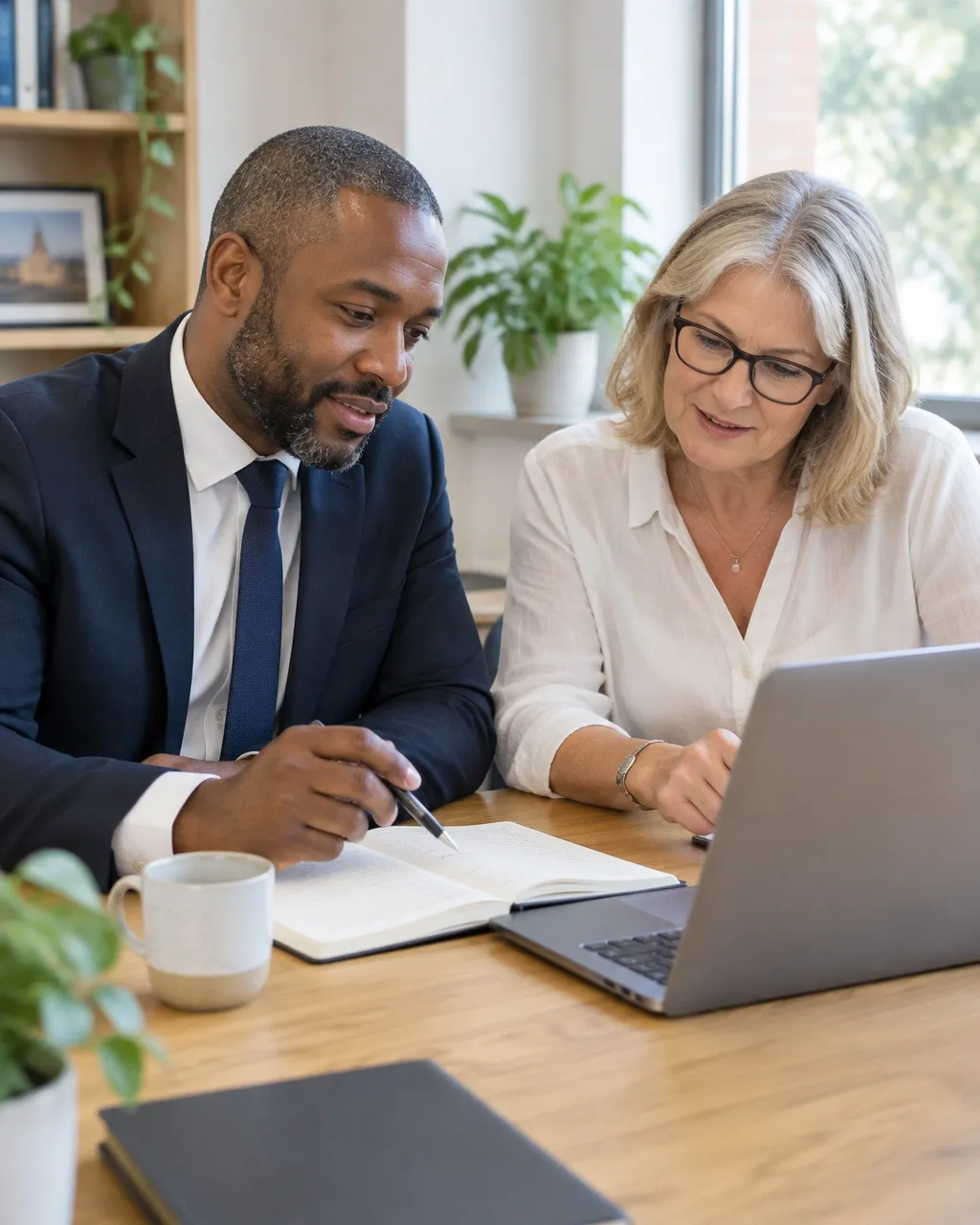 Small law and accountancy practice owners reviewing work together